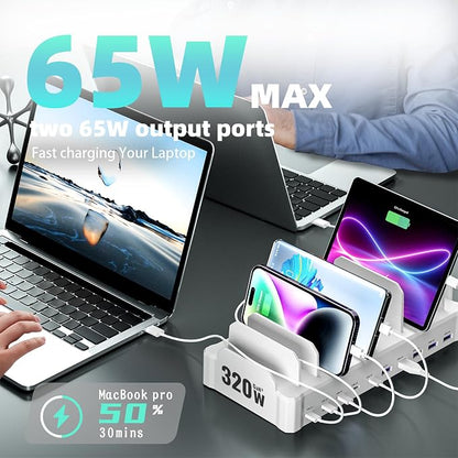 320W Charging Station for Multiple Devices, Zobirez 10-Port USB C Fast Charger - Image 4