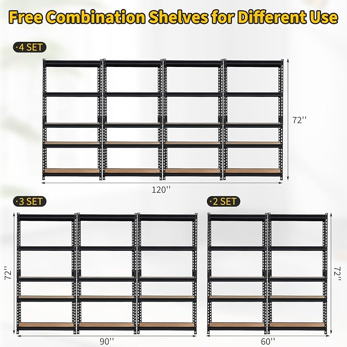 PioneerWorks 2000lbs Storage Shelves 5 Tier, Adjustable Heavy Duty Garage - Image 2