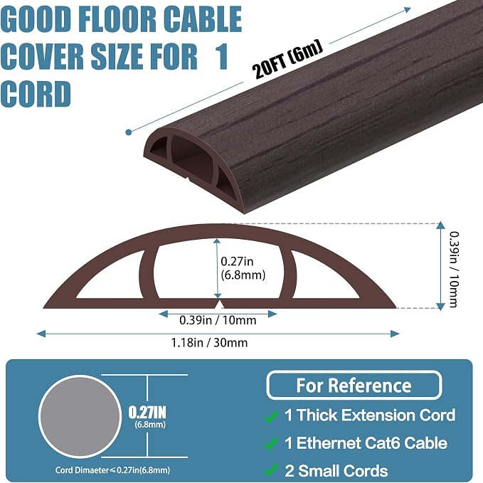 Floor Cord Covers for Wires 20FT Cable Hider Wire Cover Self Adhesive Cord - Image 2