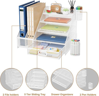 Marbrasse Desk Organizer with File Holder, 5-Tier Paper Letter Tray Organizer - Image 4