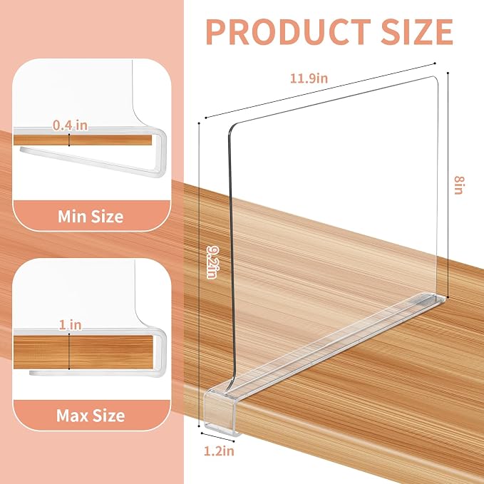 10 Pack Clear Shelf Dividers for Closets, Acrylic Dividers for Shelves - Image 3
