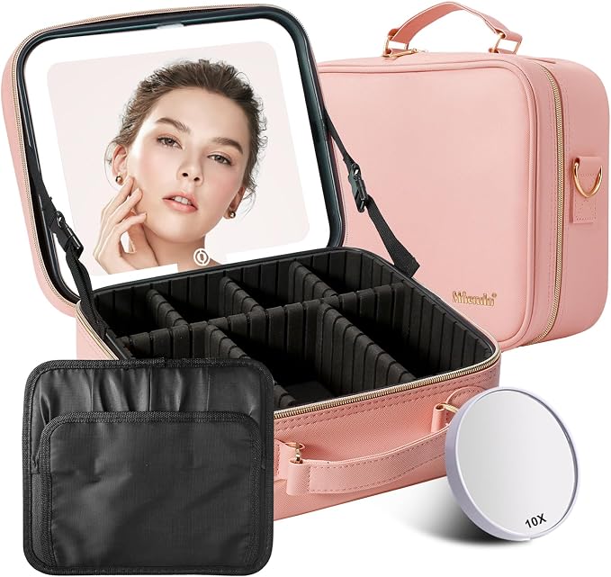 Mocado Travel Makeup Bag with LED Lighted Mirror, Travel Makeup Organizer by Mocado