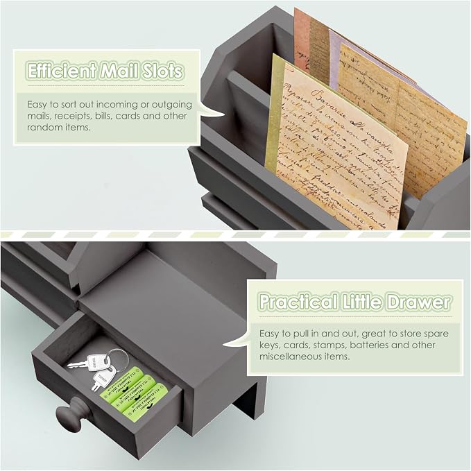 VIS'V Key Holder Wall Mount, Wooden Mail and Key Organizer, Small Shelf - Image 4