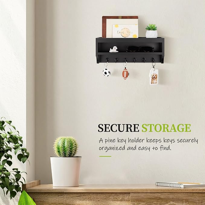 Nekon Key Holder Wall Mount, 12.8" W x 5.6" H x 3.7" D Wall Mounted Key and - Image 4