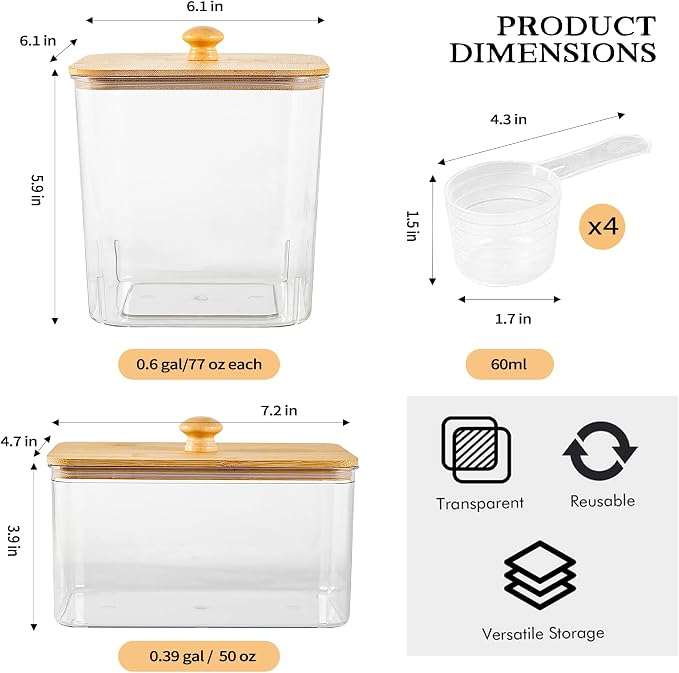 3+1 Pack Laundry Pods Container & Dryer Sheet Holder, Acrylic Square Laundry - Image 6