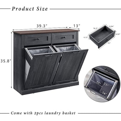 Double Tilt Out Trash Cabinet, 20 Gallon Farmhouse Laundry Hamper Cabinet - Image 2