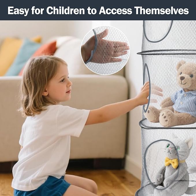 2PCS Hanging Mesh Storage Net, 4 Tier Stuffed Animal Storage - Image 6