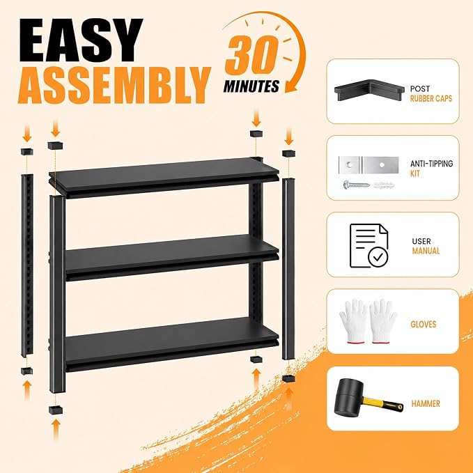 SAWJEC 39" H x 48" W x 18" D Heavy Duty Garage Storage Shelves | 3 Tier Metal - Image 6