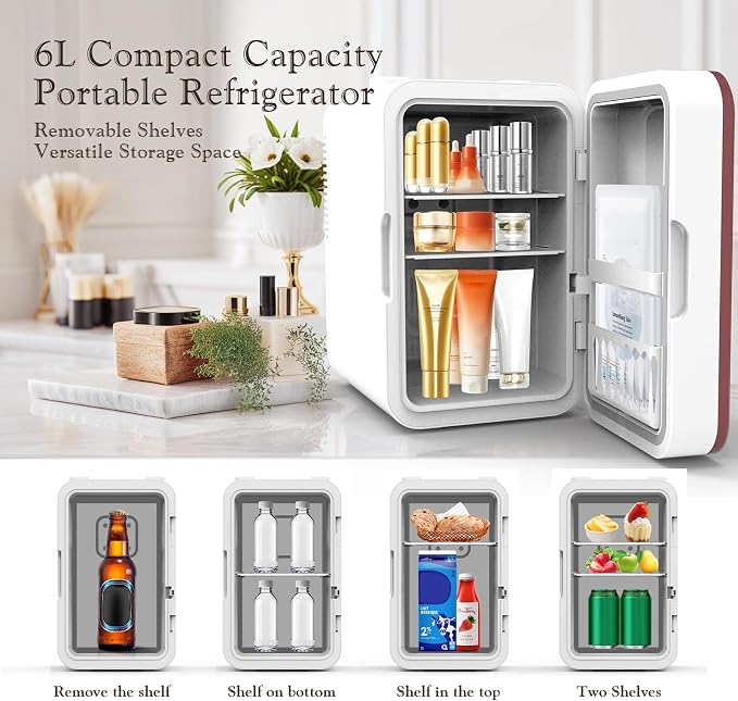 Mini Fridge for Bedroom, 6L/10 Can Skincare Fridge - Image 4