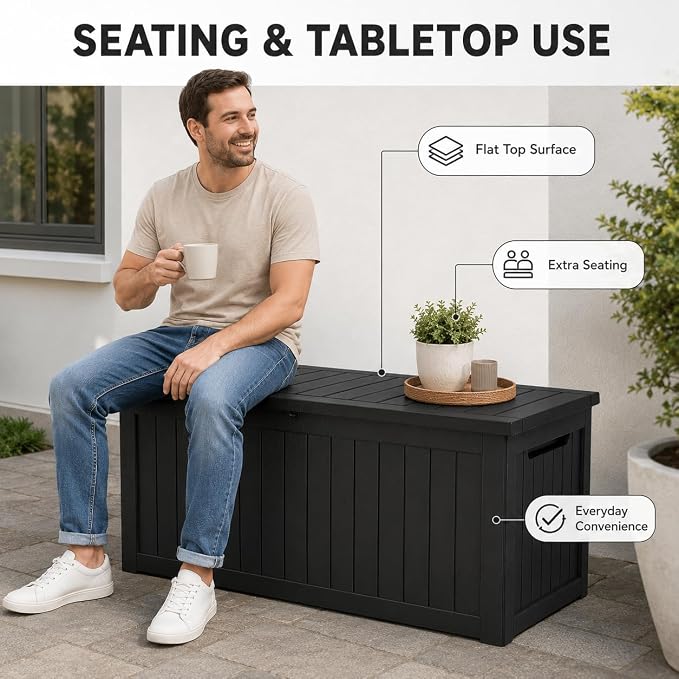 146 Gallon Deck Box, Waterproof Outdoor Storage Box, Lockable Resin Patio - Image 7