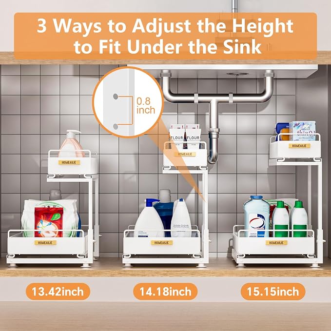 Under Sink Organizer, High Adjustable 2 Tier Under Kitchen Sink Organizer - Image 2
