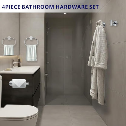Bathroom Hardware Set Includes Towel Ring, Toilet Paper Holder and 2 Towel Hooks - Image 2