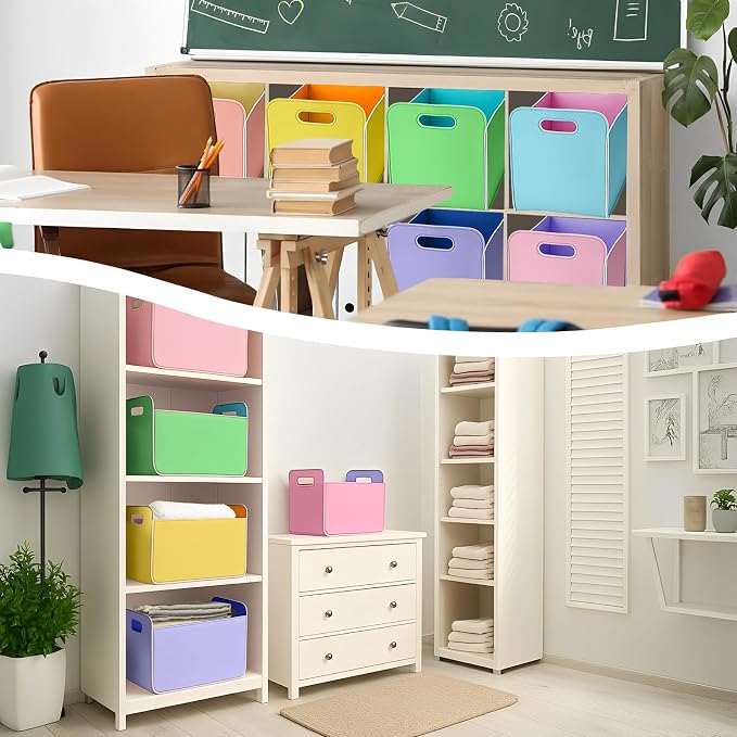 6 Pcs 14x10 Inch Colorful Felt Rectangular Storage Bins Collapsible Storage - Image 6