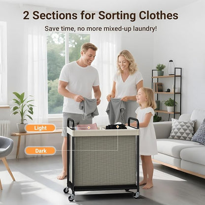 ELYKEN Laundry Hamper 2 Section, 100L Rolling Laundry Sorter - Image 6