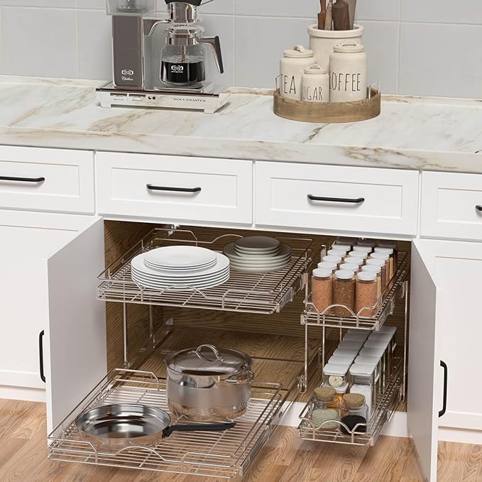 OCG 2 Tier Pull Out Cabinet Organizer, Pull Out Drawers - Image 3