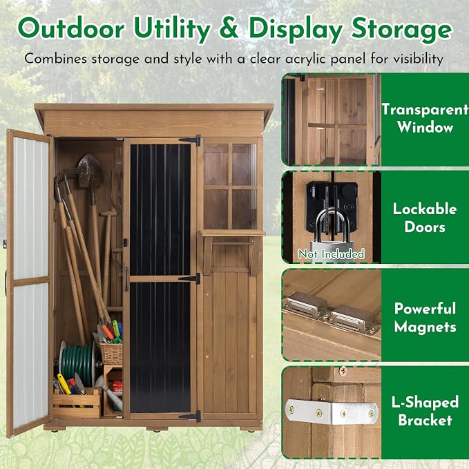 Ketive Outdoor Storage Cabinet, Large Wood & Metal Garden Shed - Image 4