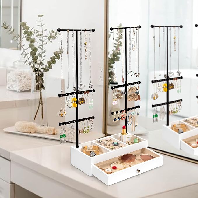 Emfogo Jewelry Organizer Stand Wood Basic Jewelry Drawer Storage Box - Image 2
