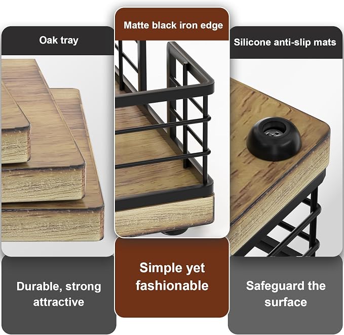Wican Guest Towel Holder Tray for Bathroom, Oak and Iron Napkins Holder for - Image 4