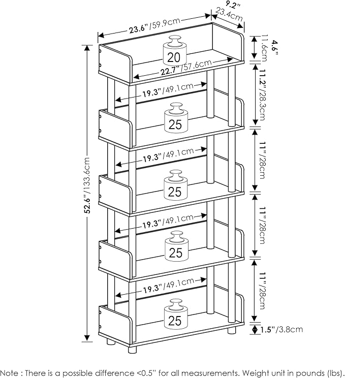 Furinno TURN-N-TUBE 4-Tier Display Shelf, Storage Shelves, Book Shelf, Open - Image 3