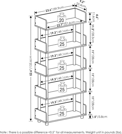 Furinno TURN-N-TUBE 5-Tier Display Shelf, Storage Shelves, Book Shelf, Open - Image 3