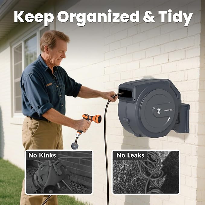 Giraffe Tools AW30 Wall Mounted 1/2" x 100 ft Garden Hose Reel, Retractable - Image 4