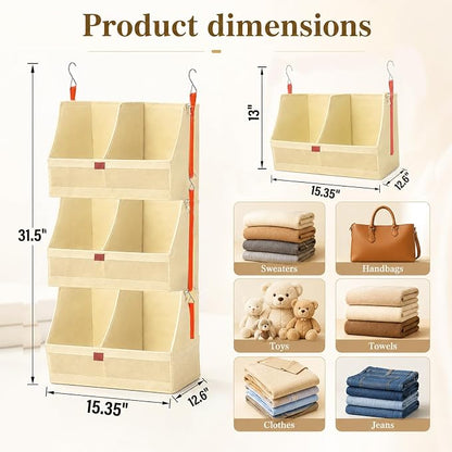 Fabric Hanging Closet Organizer Heavy Duty Shelf Hanging Storage Towel Clothes - Image 2