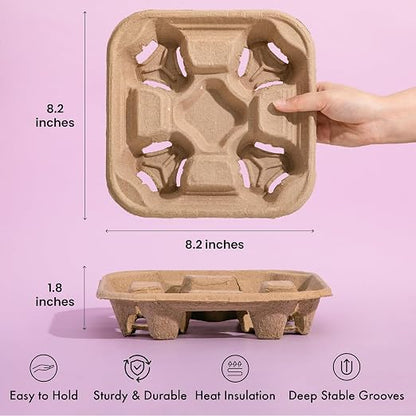 FMP Brands 4 Cup Disposable Drink Carrier Trays, 320 Pack Compostable Pulp - Image 2