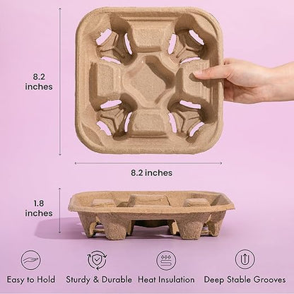 FMP Brands 4 Cup Disposable Drink Carrier Trays, 45 Pack Compostable Pulp Fiber - Image 2