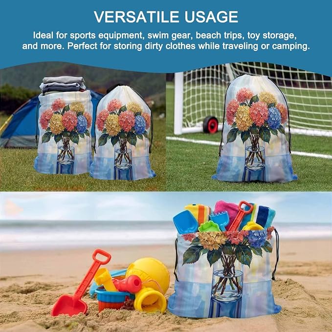 Floral XL Laundry Bag Hydrangeas Flower in Bottle Spring Summer Machine - Image 8