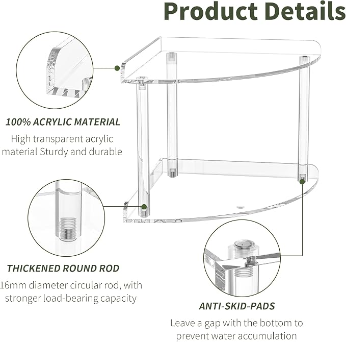 2 Tier Acrylic Corner Shelf Organizer Storage 9.5x9.5x8 Inch, Transparent - Image 5