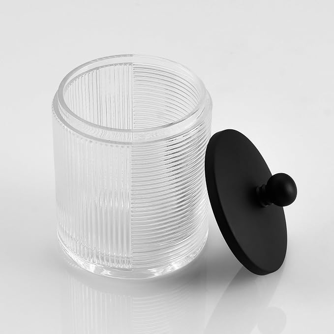 Clear Transparent Apothecary Ribbed Geometric Etched Glass Jar W/Matte Black - Image 3