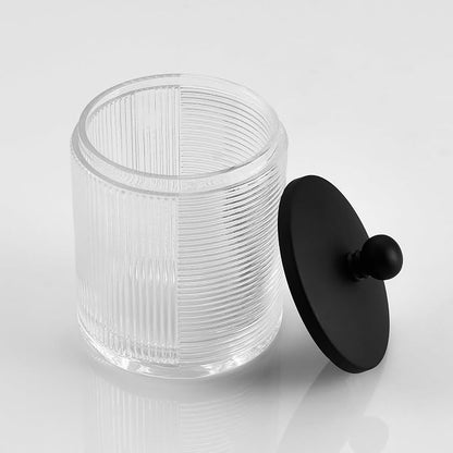 Clear Transparent Apothecary Ribbed Geometric Etched Glass Jar W/Matte Black - Image 3