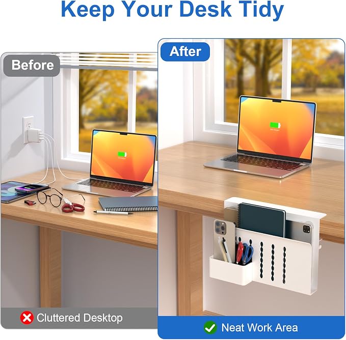 HAMOPY Desk Side Storage, Single-Layer Steel Hanging Desk Organizer - Image 4