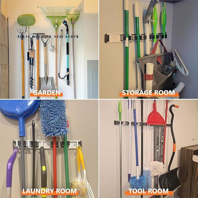 reliahom Broom Holder Wall Mount Mop Hanger Tools organizer 5Racks4Hooks - Image 5