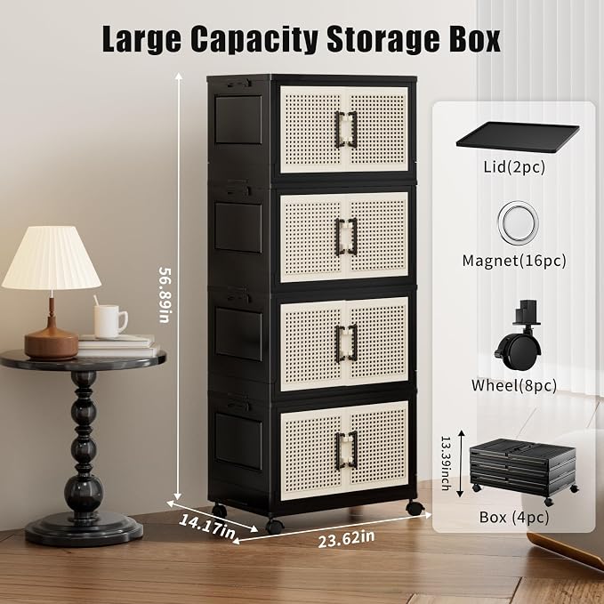 Stackable Storage Bins with Lids, Collapsible Plastic Storage Box Closet - Image 3