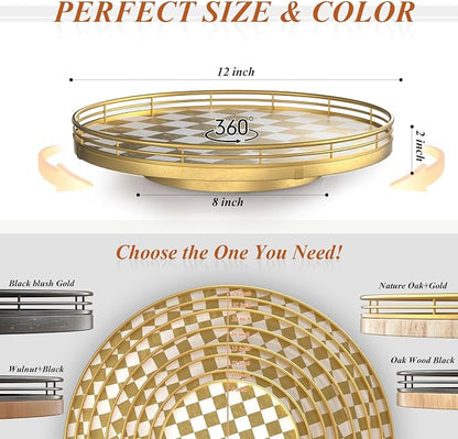 Gold Decorative Lazy Susan Tray, 12 Inch Round Rotating Tray - Image 6