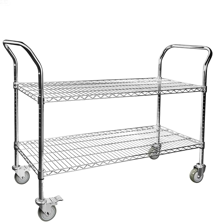 Northsky 2-Shelf Wire Utility Cart on Wheels, Chrome Finish Rolling Metal by NorthSky