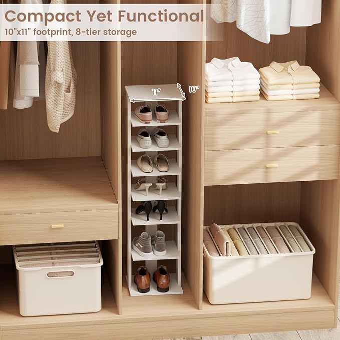 Tangkula 8-Tier Vertical Shoe Rack, Space-Saving Corner Shoe Organizer - Image 4