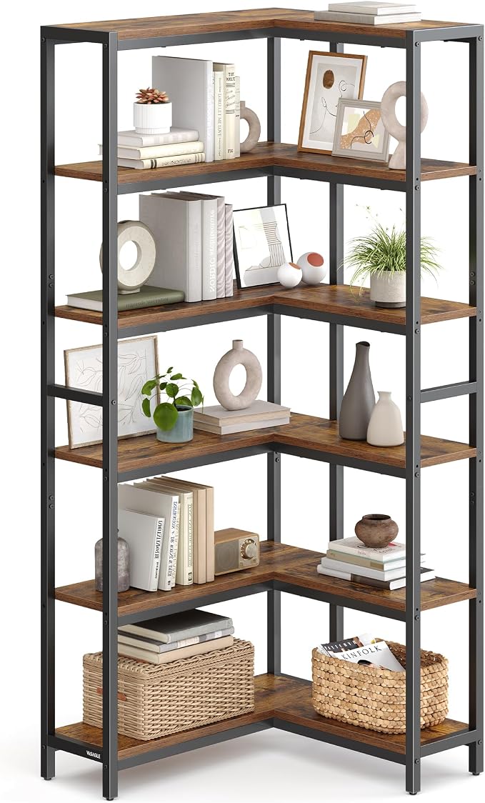 VASAGLE 6 Tier Bookshelf with Metal Frame, Convertible Industrial Corner Shelf by Unknown