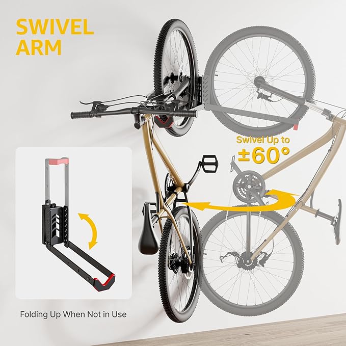 monTEK Swivel Bike Wall Mount, No Heavy Lifting Required Bike Wall Mount - Image 2