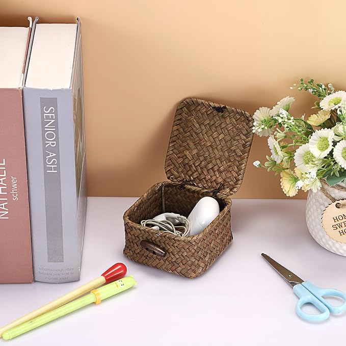 Hipiwe Mini Seagrass Basket Wicker Shelf Baskets - Image 8