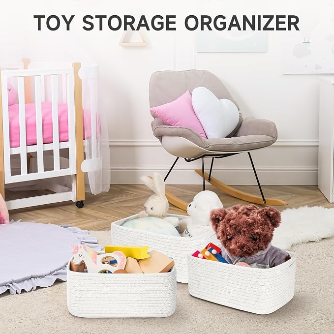 3-Pcs Shelf Baskets for Organizing, Closet Organizer Bins, Small Woven Baskets - Image 6