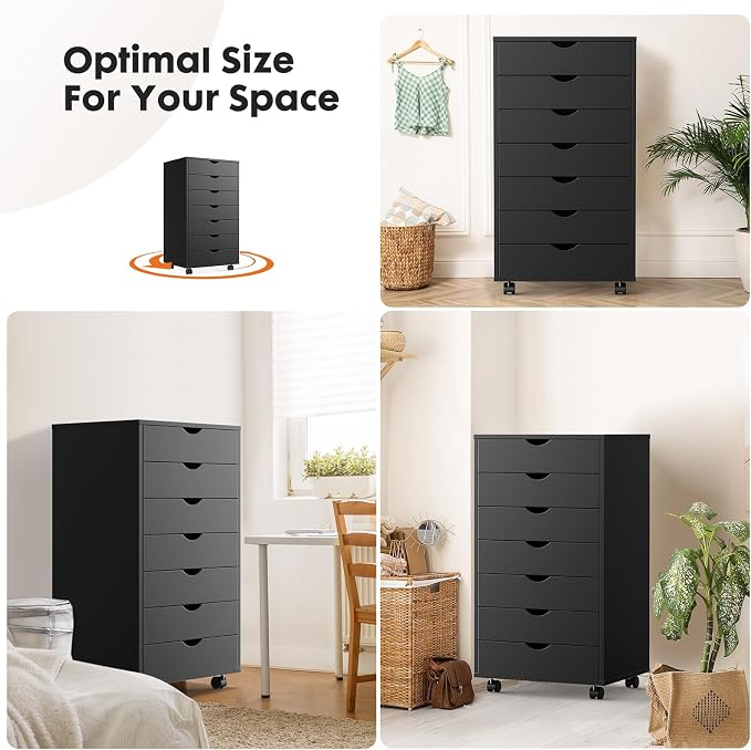 OLIXIS 7 Drawer File Cabinet on Wheels, Printer Stand | Fits Under Desks - Image 6
