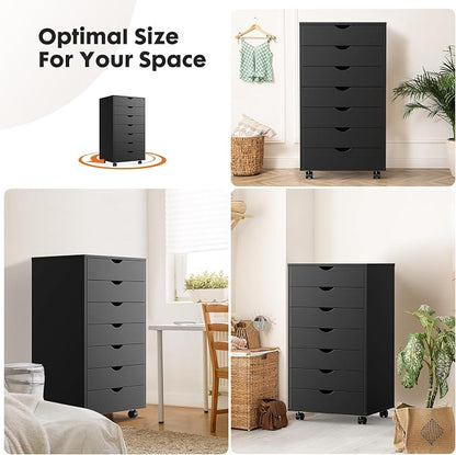 OLIXIS 7 Drawer File Cabinet on Wheels, Printer Stand | Fits Under Desks - Image 6