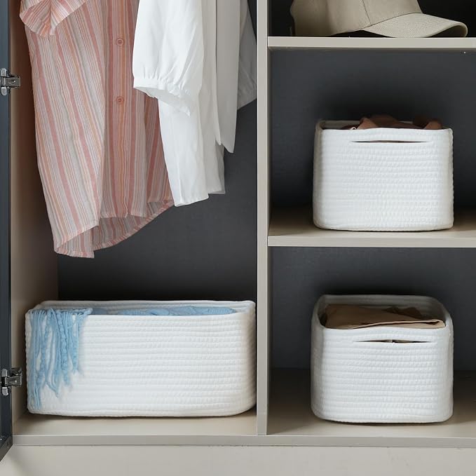3-Pcs Shelf Baskets for Organizing, Closet Organizer Bins, Small Woven Baskets - Image 3