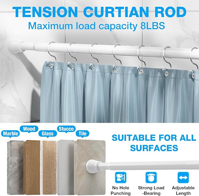 MEXAU 1Pack Spring Tension Curtain Rod 44-77 inch White Small Tension Rod | - Image 6