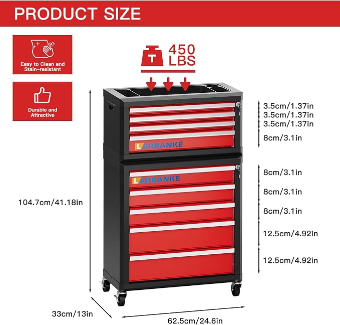 LARBANKE 9-Drawer Rolling Tool Chest, - Image 3