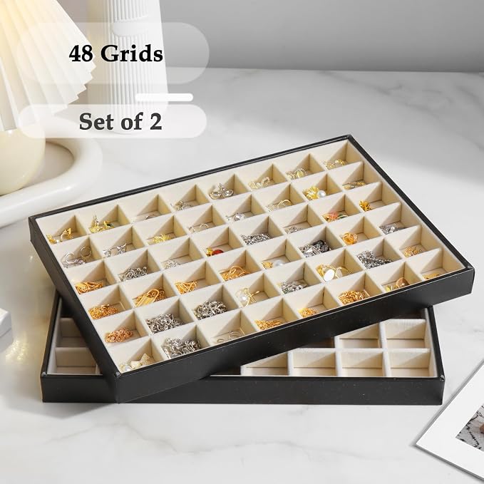 Large Jewelry Organizer Tray 2 Pack, Stackable Jewelry Storage Holder - Image 3