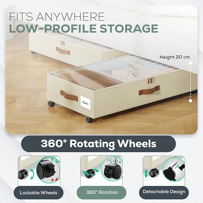 Underbed Storage with Wheels, 2 Pack| Low Profile Storage Organizer with Clear - Image 3