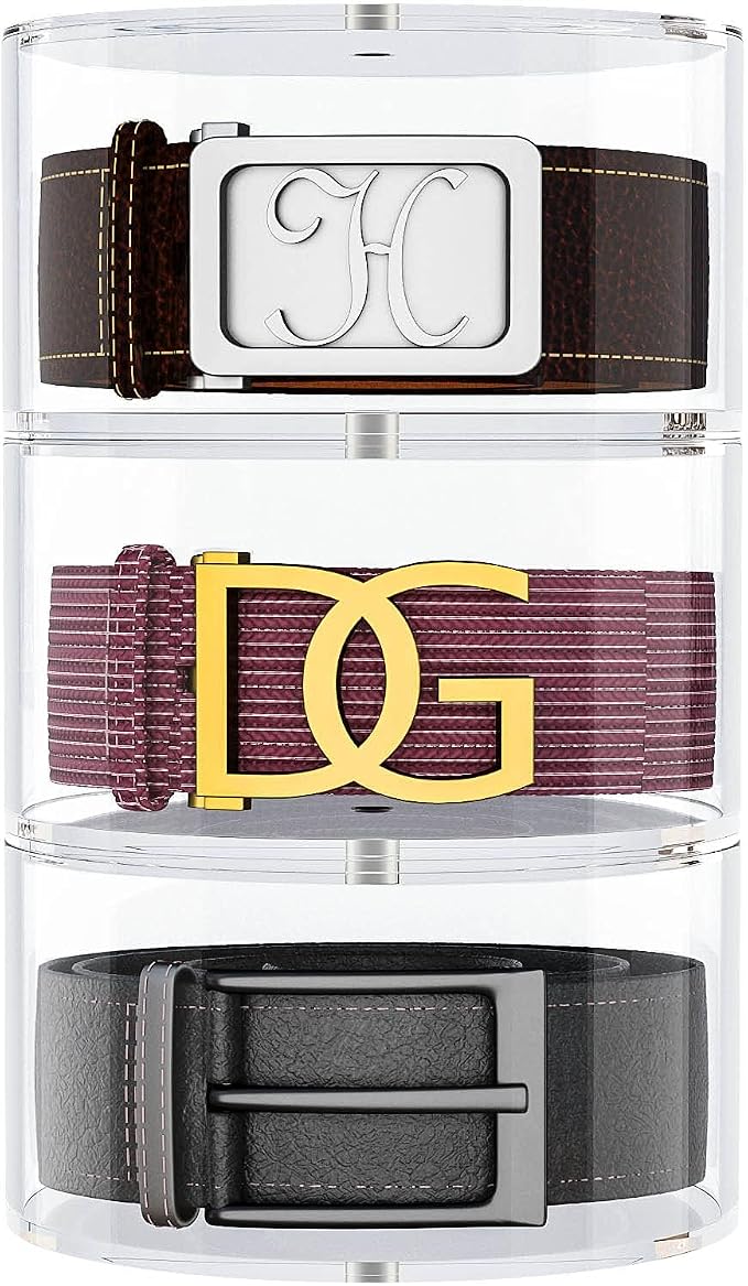 NIUBEE Belt Organizer, Acrylic 3 Layers Belt Case Storage Holder and Display by NIUBEE
